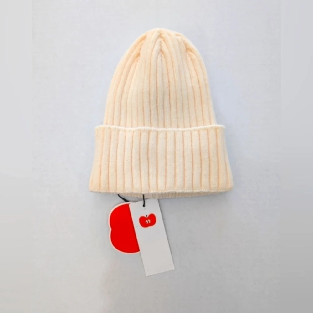 Blush Cream Ribbed Beanie Hat
